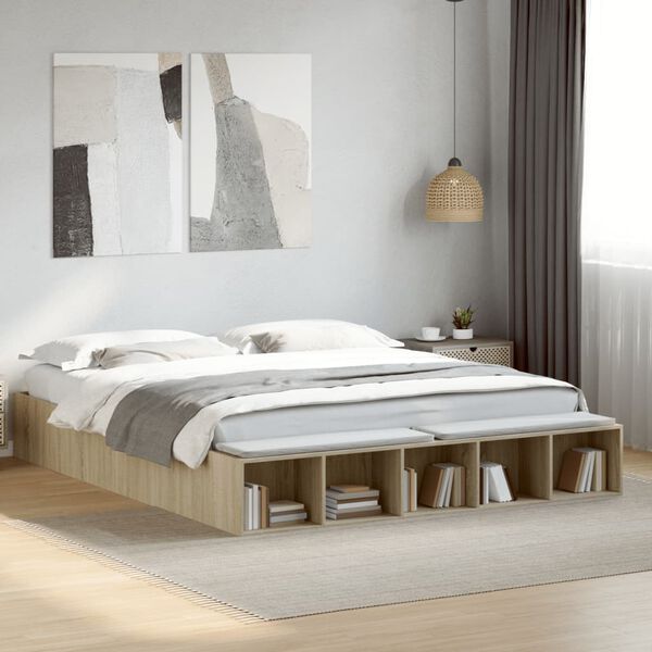 vidaXL Estructura de cama madera de ingenier&iacute;a roble Sonoma 200x200 cm
