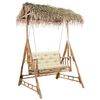 vidaXL Banco columpio 2 plazas hojas de palma y coj&iacute;n bamb&uacute; 202 cm