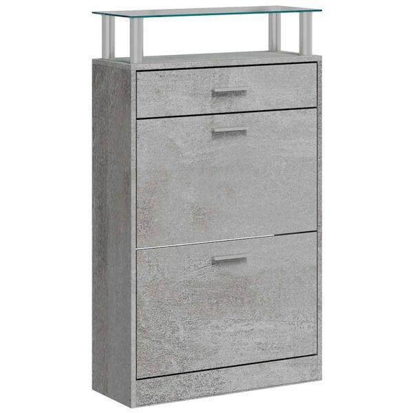 vidaXL Zapatero madera contrachapada gris hormig&oacute;n 63x24x104 cm