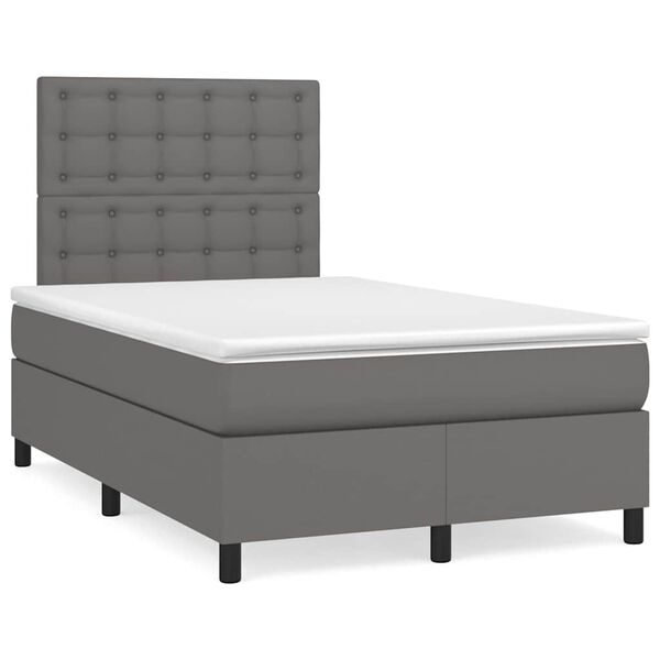 vidaXL Cama box spring con colch&oacute;n LED cuero sint&eacute;tico gris 120x190 cm