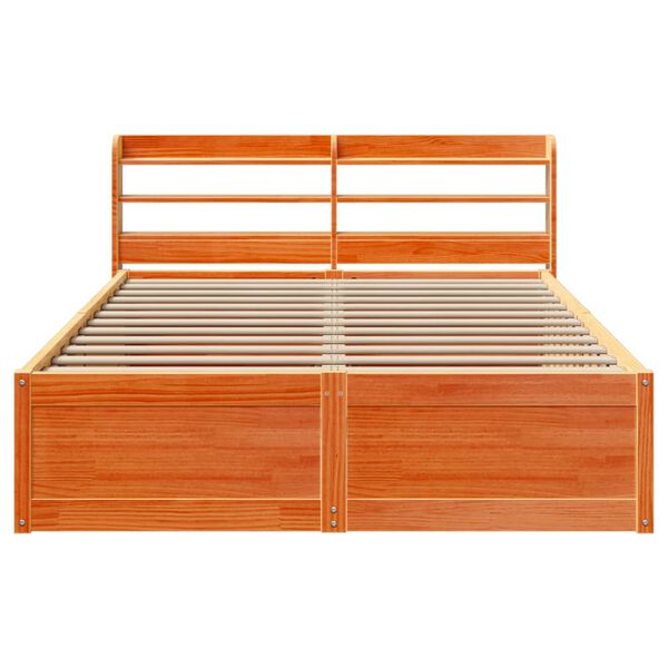 vidaXL Estructura cama con cabecero madera pino marr&oacute;n cera 140x200 cm