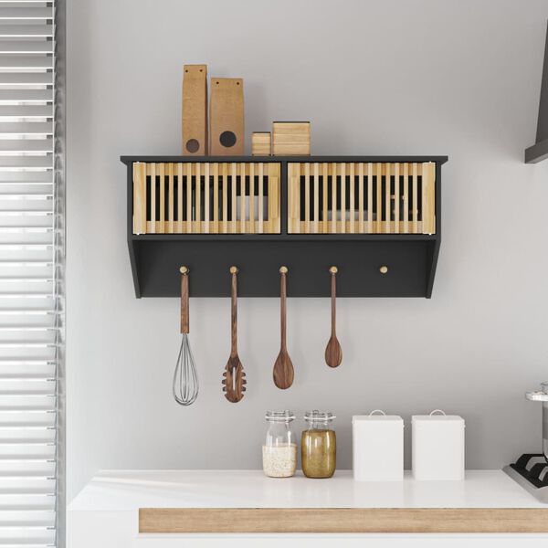 vidaXL Armario pared ganchos madera contrachapada negro 80x24x35,5 cm