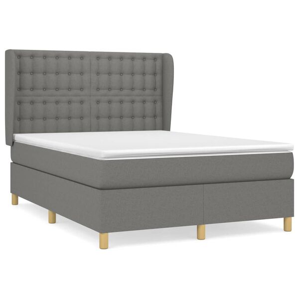 vidaXL Cama box spring con colch&oacute;n tela gris oscuro 140x190 cm