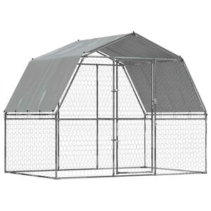 vidaXL Jaula para perros con techo y puerta acero galvanizado plateado