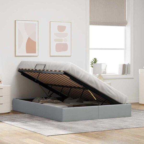 vidaXL Cama con almacenamiento Gris Claro 135 x 190 cm tela