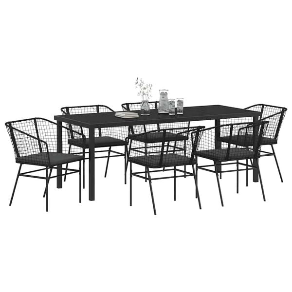 vidaXL Conjunto de Comedor de Jard&iacute;n 7 pcs Negro rat&aacute;n sint&eacute;tico