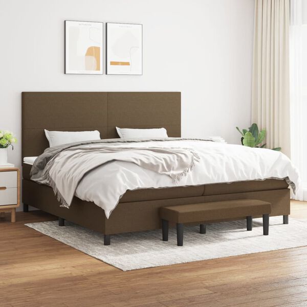 vidaXL Cama box spring con colch&oacute;n tela marr&oacute;n oscuro 200x200 cm