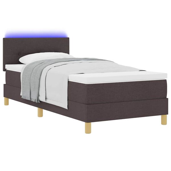 vidaXL Cama Box Spring LED con colch&oacute;n Marr&oacute;n Oscuro 90 x 190 cm tela