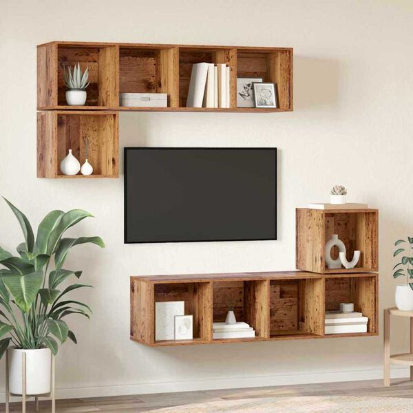 vidaXL Conjunto de mueble de TV Montaje en la pared 4 pcs Madera Vieja