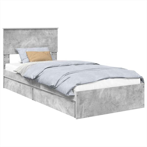 vidaXL Cama con almacenamiento con cabecera Gris Concreto 90 x 200 cm