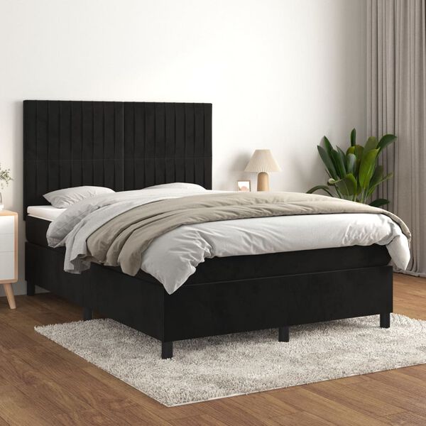 vidaXL Cama box spring con colch&oacute;n terciopelo negro 140x200 cm