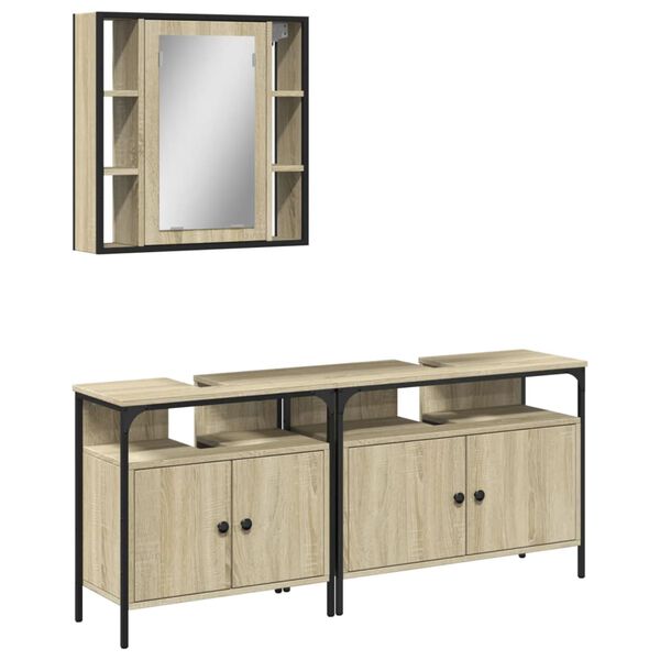 vidaXL Set de muebles de ba&ntilde;o 3 pzas madera contrachapada roble sonoma