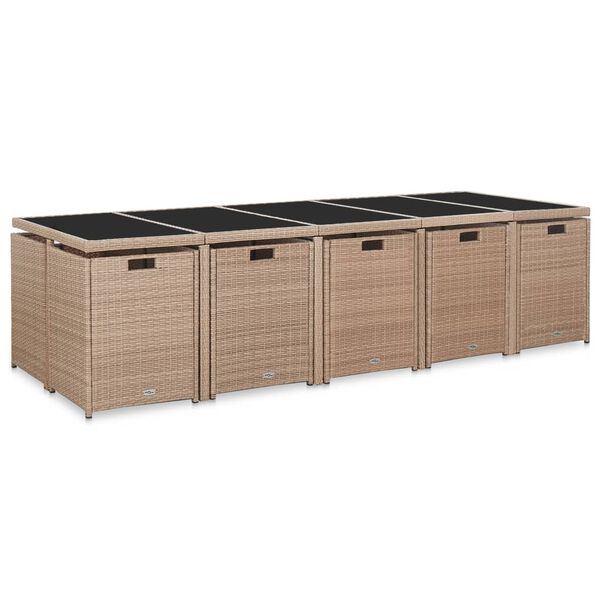 vidaXL Set comedor de jard&iacute;n 15 piezas y cojines rat&aacute;n sint&eacute;tico beige