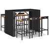vidaXL Mesa bar y taburetes jard&iacute;n 7 pzas madera acacia rat&aacute;n PE negro
