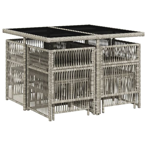 vidaXL Set comedor de jard&iacute;n 9 pzas cojines rat&aacute;n sint&eacute;tico gris claro