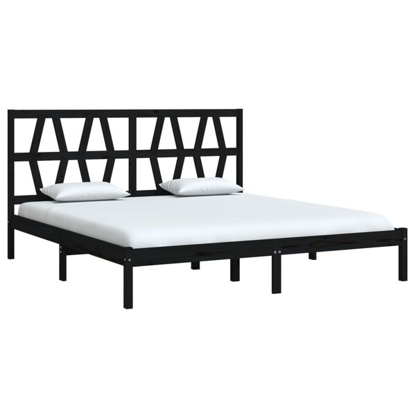 vidaXL Estructura de cama doble sin colch&oacute;n madera maciza negro