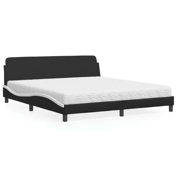 vidaXL Cama con colch&oacute;n Dover cuero sint&eacute;tico negro y blanco 180x200 cm