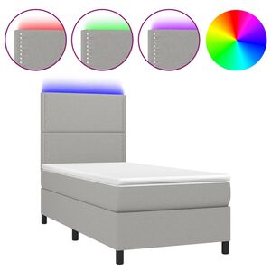 vidaXL Cama box spring colch&oacute;n y luces LED tela gris claro 90x190 cm