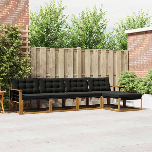 vidaXL Conjunto de sof&aacute;s de exterior con coj&iacute;n 5 pcs Natural y negro