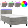 vidaXL Cama box spring colch&oacute;n y LED terciopelo gris claro 100x200 cm