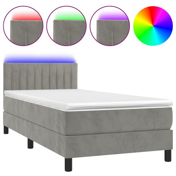 vidaXL Cama box spring colch&oacute;n y LED terciopelo gris claro 100x200 cm