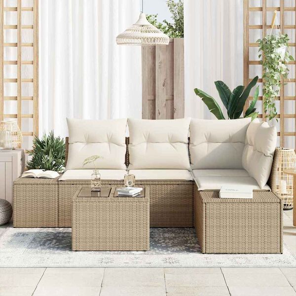 vidaXL Conjunto de sof&aacute;s de jard&iacute;n Beige y Crema rat&aacute;n sint&eacute;tico
