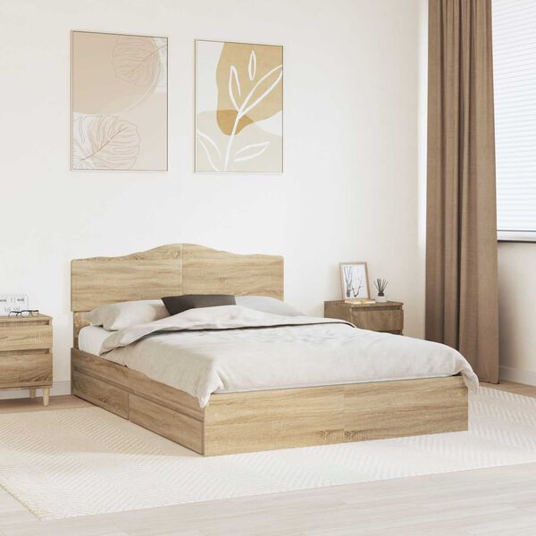 vidaXL Cama con almacenamiento con cabecera Roble Sonoma 160 x 200 cm