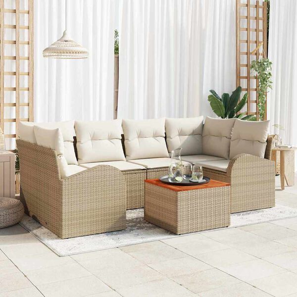 vidaXL Conjunto de sof&aacute; de jard&iacute;n 7 pcs Beige y blanco