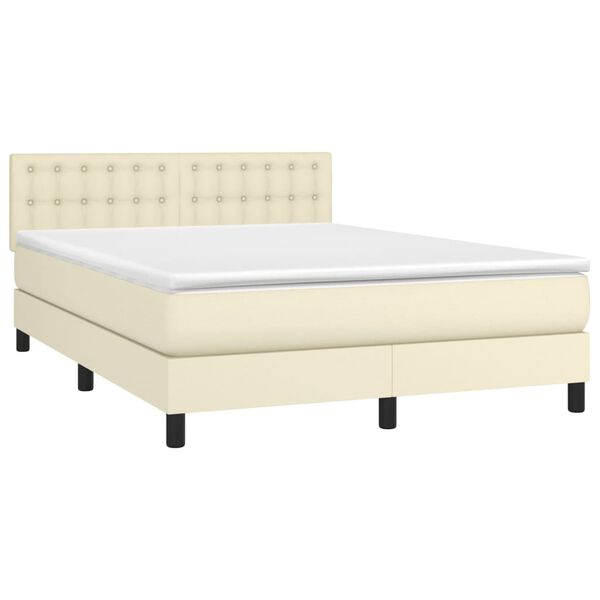 vidaXL Cama box spring colch&oacute;n y LED cuero sint&eacute;tico crema 140x190 cm