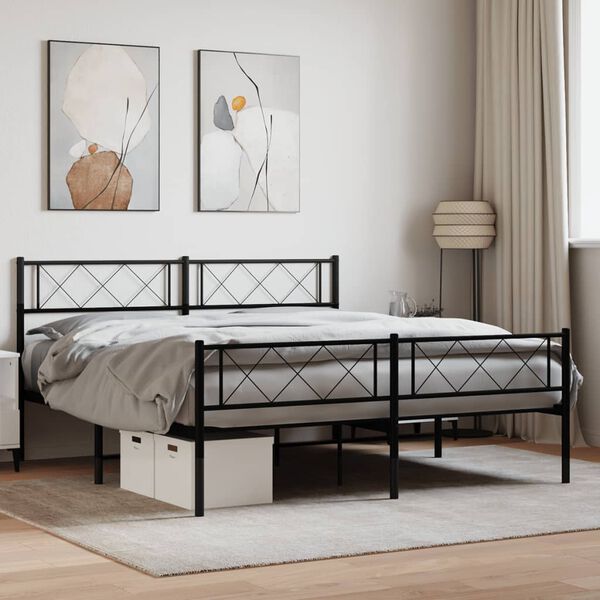 vidaXL Estructura cama sin colch&oacute;n con estribo metal negro 140x200 cm