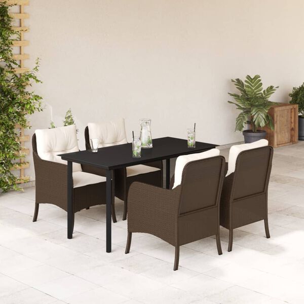 vidaXL Set comedor de jard&iacute;n 5 piezas y cojines rat&aacute;n sint&eacute;tico marr&oacute;n