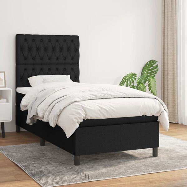vidaXL Cama box spring con colch&oacute;n tela negro 90x190 cm