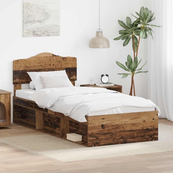 vidaXL Estructura de cama con cabecera Madera vieja 100 x 200 cm