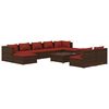 vidaXL Set muebles de jard&iacute;n 10 pzas y cojines rat&aacute;n sint&eacute;tico marr&oacute;n