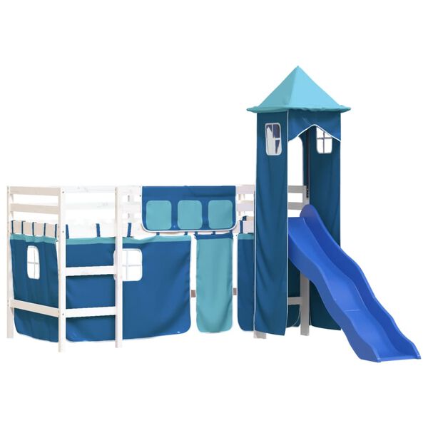 vidaXL Cama alta para ni&ntilde;os con torre madera pino azul 90x200 cm