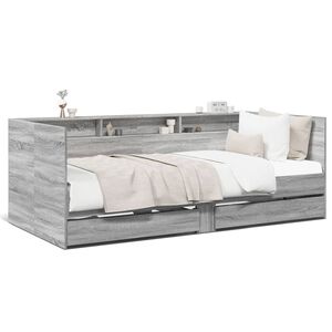 vidaXL Sof&aacute; cama con cajones sin colch&oacute;n gris Sonoma 90x190 cm