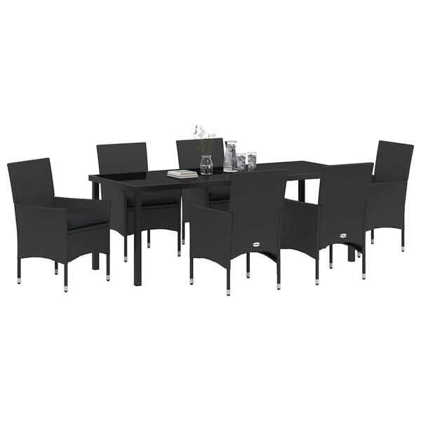 vidaXL Conjunto de Comedor de Jard&iacute;n 7 pcs Negro rat&aacute;n sint&eacute;tico