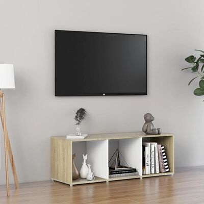 vidaXL Mueble para TV madera contrachapada blanco y roble 107x35x37 cm