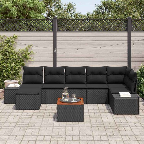 vidaXL Conjunto de sof&aacute;s de jard&iacute;n 8 pcs Negro rat&aacute;n sint&eacute;tico