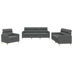 vidaXL Juego de sof&aacute;s con cojines 3 piezas tela gris oscuro