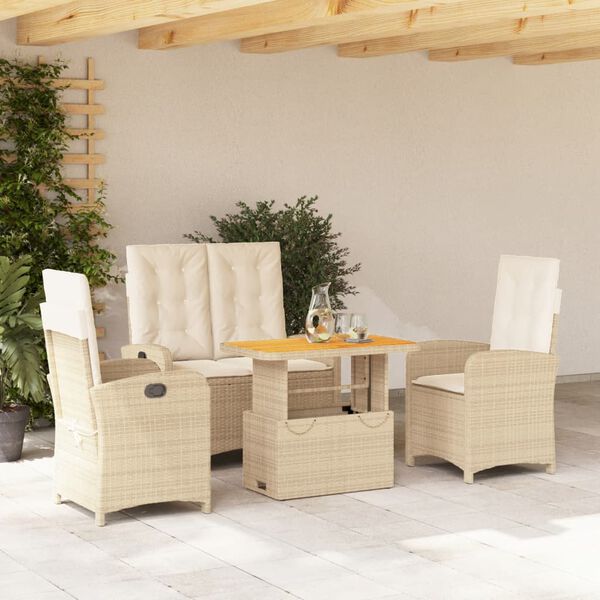 vidaXL Set de comedor jard&iacute;n con cojines 4 pzas rat&aacute;n sint&eacute;tico beige