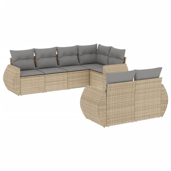 vidaXL Set sof&aacute;s de jard&iacute;n 7 piezas y cojines rat&aacute;n sint&eacute;tico beige