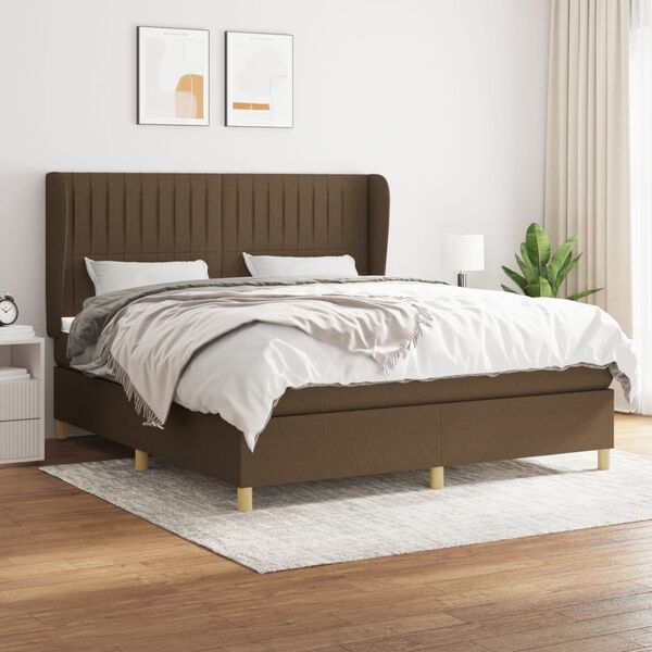 vidaXL Cama box spring con colch&oacute;n tela marr&oacute;n oscuro 160x200 cm