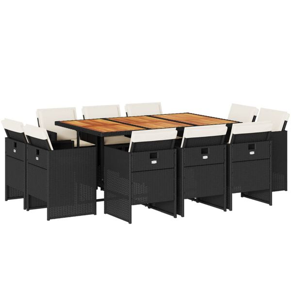 vidaXL Set de comedor jard&iacute;n 11 pzas con cojines rat&aacute;n sint&eacute;tico negro