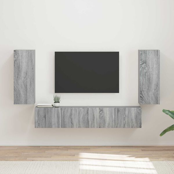 vidaXL Conjunto de mueble para TV de pared 4 pcs Gris Sonoma