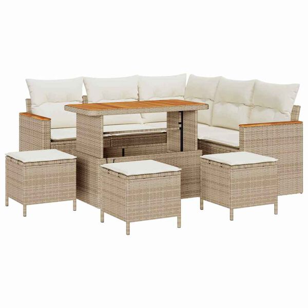 vidaXL Conjunto de sof&aacute;s de jard&iacute;n 9 pcs Beige rat&aacute;n sint&eacute;tico