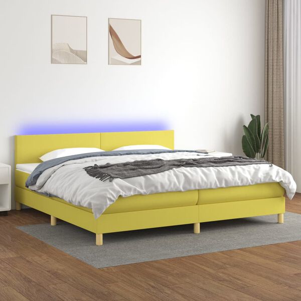 vidaXL Cama box spring con colch&oacute;n y LED tela verde 200x200 cm