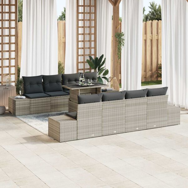 vidaXL Conjunto de sof&aacute; de jard&iacute;n 9 pcs Gris Claro y Gris Oscuro