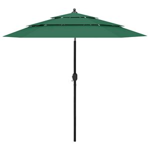 vidaXL Sombrilla jard&iacute;n de 3 niveles con palo de aluminio verde 2,5 m
