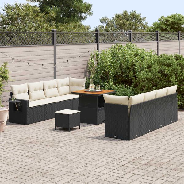 vidaXL Conjunto de sof&aacute; de jard&iacute;n 11 pcs Negro y crema rat&aacute;n sint&eacute;tico